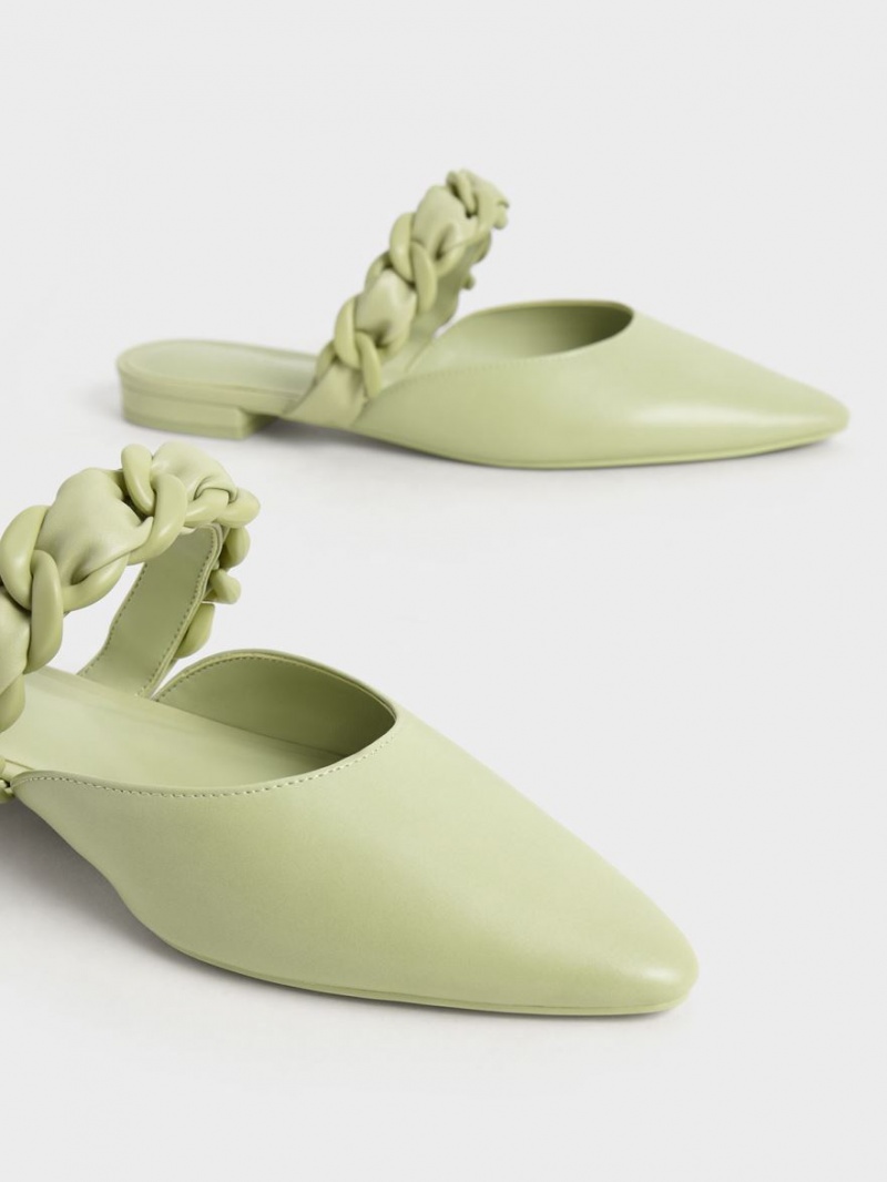Mules Charles And Keith Braided Chain-Link φλατ πρασινο | 64305-QXHS