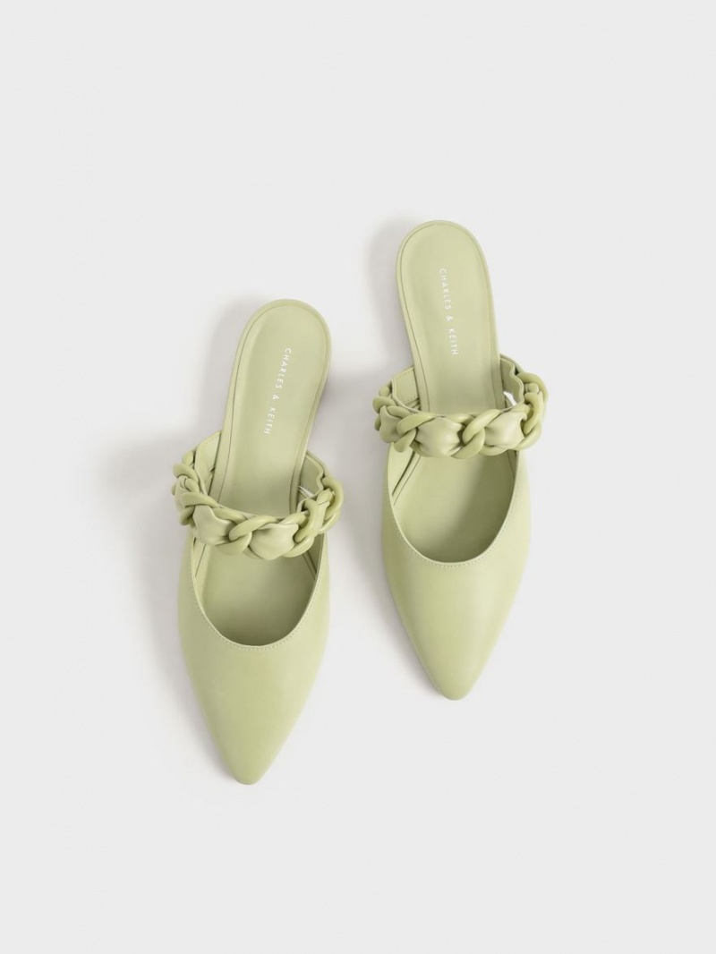 Mules Charles And Keith Braided Chain-Link φλατ πρασινο | 64305-QXHS