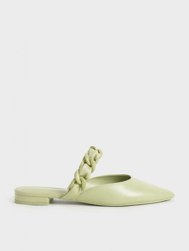 Mules Charles And Keith Braided Chain-Link φλατ πρασινο | 64305-QXHS