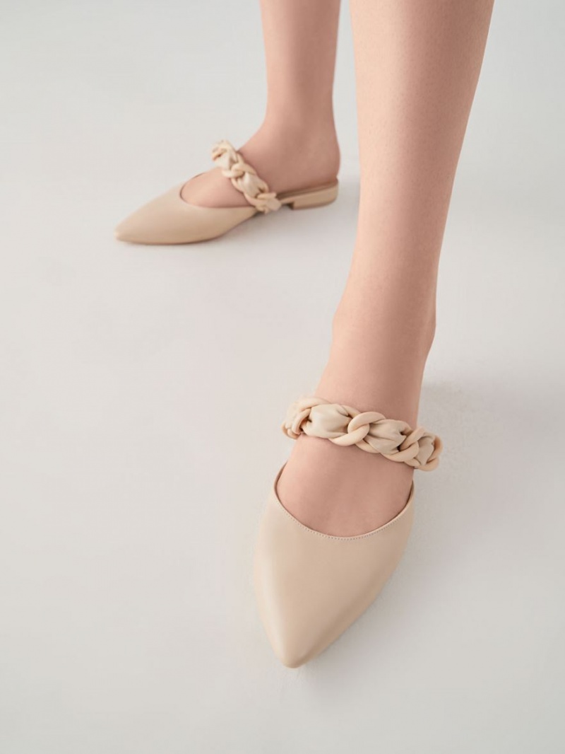 Mules Charles And Keith Braided Chain-Link φλατ Μπεζ | 73405-AMYO