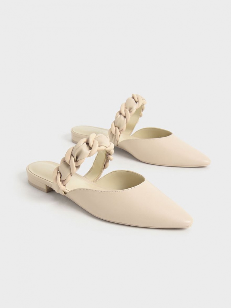 Mules Charles And Keith Braided Chain-Link φλατ Μπεζ | 73405-AMYO