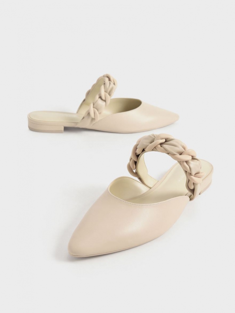 Mules Charles And Keith Braided Chain-Link φλατ Μπεζ | 73405-AMYO