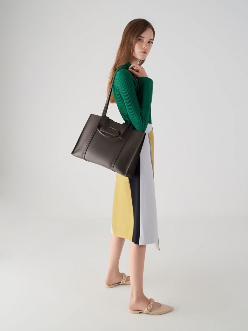 Mules Charles And Keith Braided Chain-Link φλατ Μπεζ | 73405-AMYO