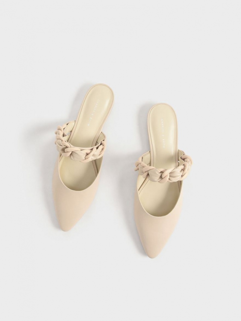 Mules Charles And Keith Braided Chain-Link φλατ Μπεζ | 73405-AMYO