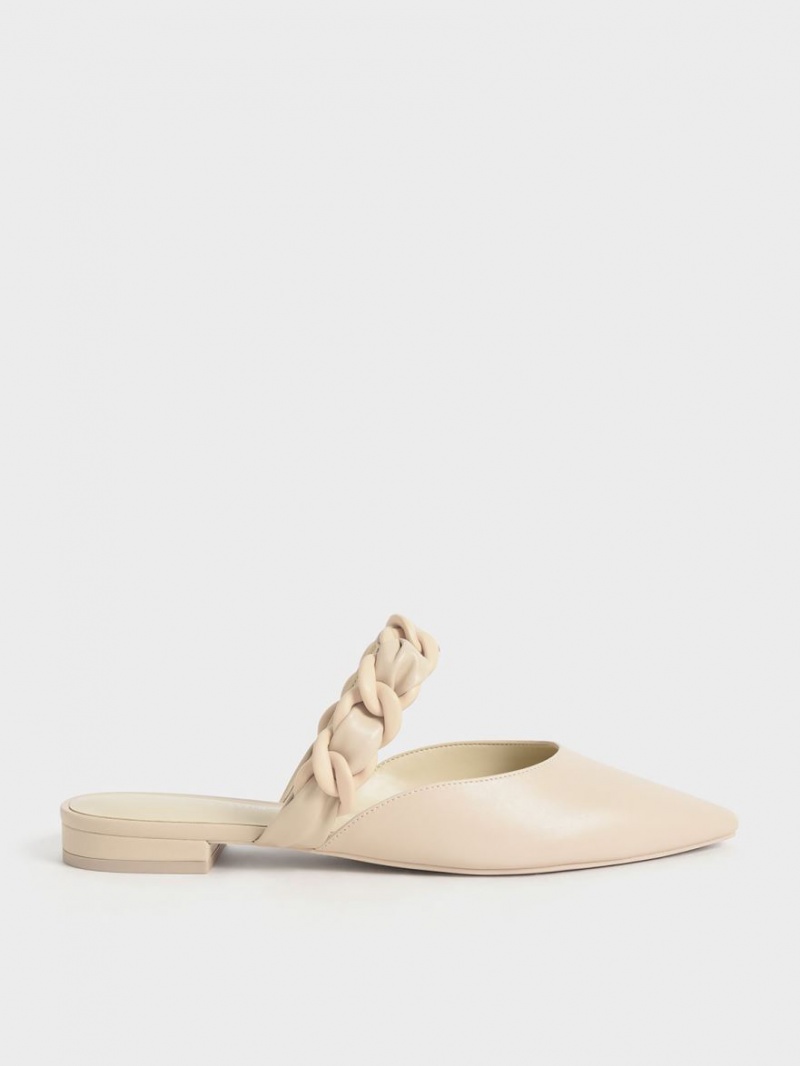 Mules Charles And Keith Braided Chain-Link φλατ Μπεζ | 73405-AMYO
