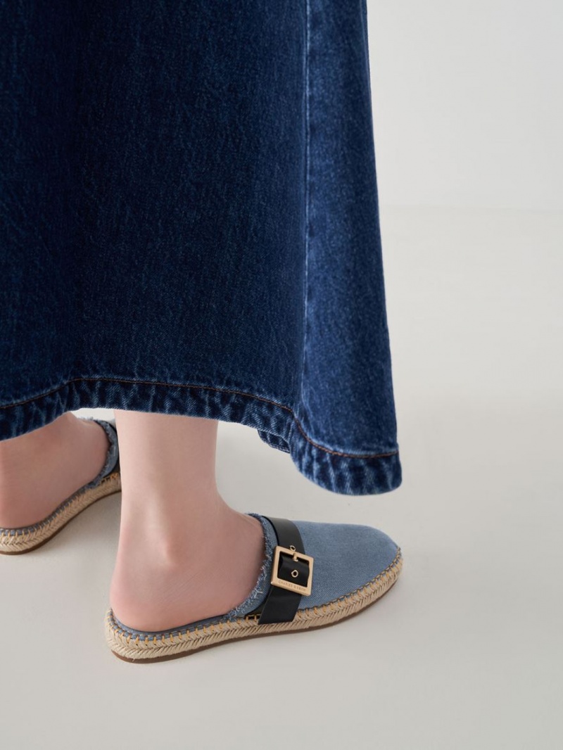 Mules Charles And Keith Buckled Denim εσπαντριγιεσ μπλε | 39452-IKVD