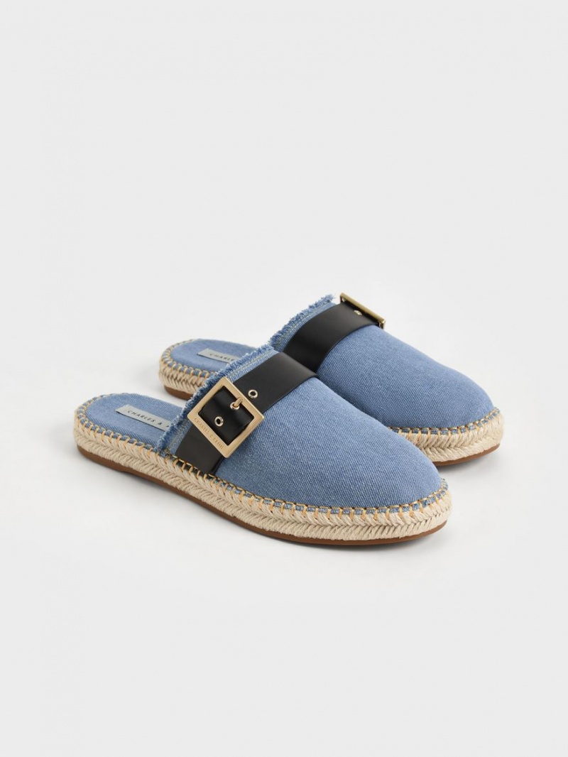 Mules Charles And Keith Buckled Denim εσπαντριγιεσ μπλε | 39452-IKVD