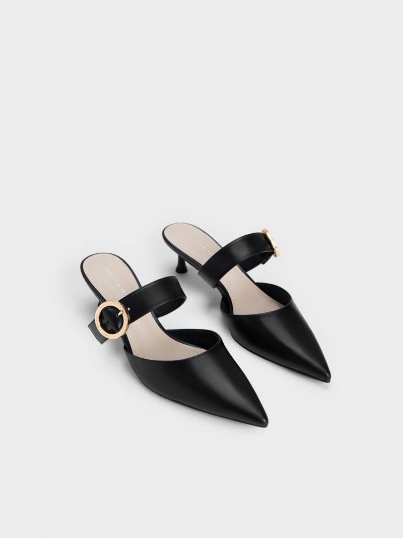 Mules Charles And Keith Buckled λουρακια Spool Heel μαυρα | 84603-PXZN