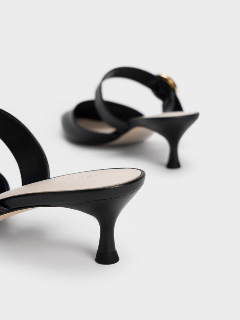 Mules Charles And Keith Buckled λουρακια Spool Heel μαυρα | 84603-PXZN