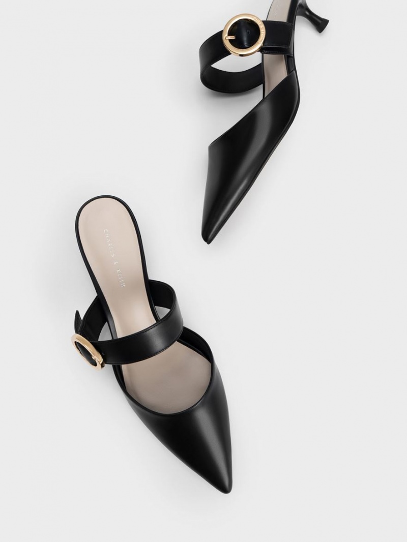 Mules Charles And Keith Buckled λουρακια Spool Heel μαυρα | 84603-PXZN