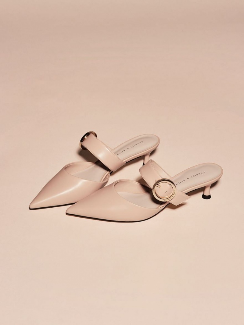 Mules Charles And Keith Buckled λουρακια Spool Heel Μπεζ | 17852-HYMC