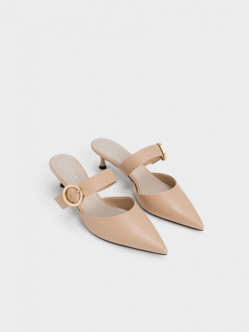 Mules Charles And Keith Buckled λουρακια Spool Heel Μπεζ | 17852-HYMC