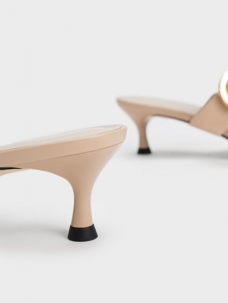 Mules Charles And Keith Buckled λουρακια Spool Heel Μπεζ | 17852-HYMC