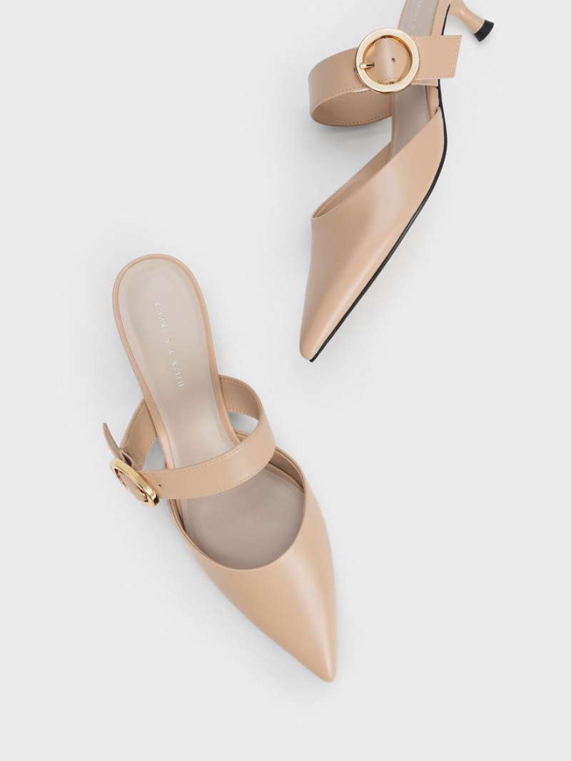 Mules Charles And Keith Buckled λουρακια Spool Heel Μπεζ | 17852-HYMC