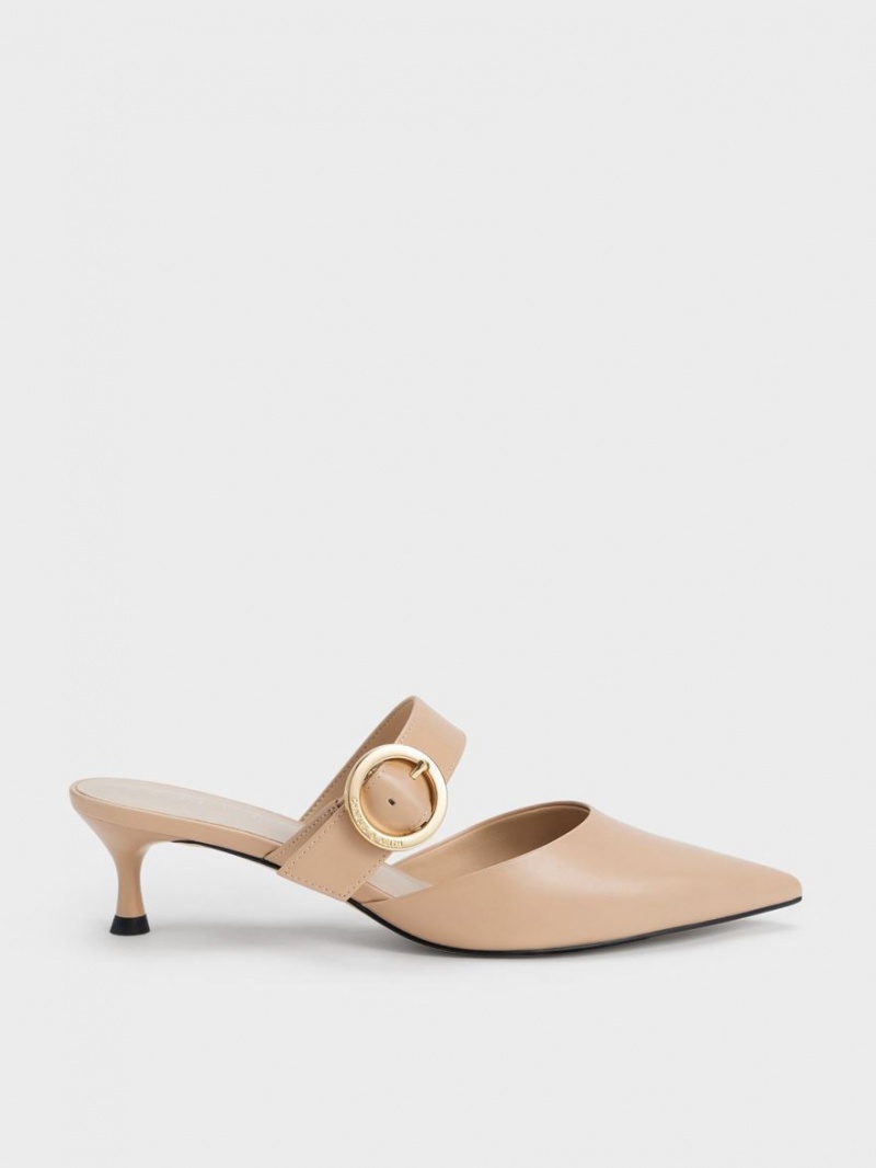 Mules Charles And Keith Buckled λουρακια Spool Heel Μπεζ | 17852-HYMC