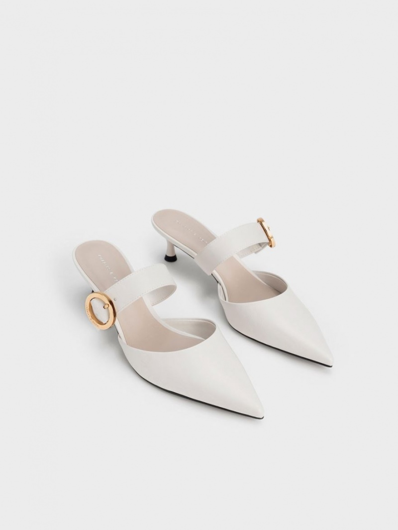 Mules Charles And Keith Buckled λουρακια Spool Heel ασπρα | 51907-UKYR