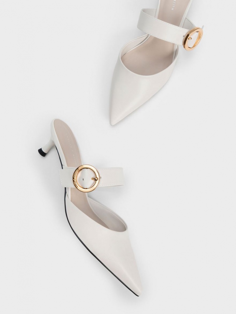 Mules Charles And Keith Buckled λουρακια Spool Heel ασπρα | 51907-UKYR