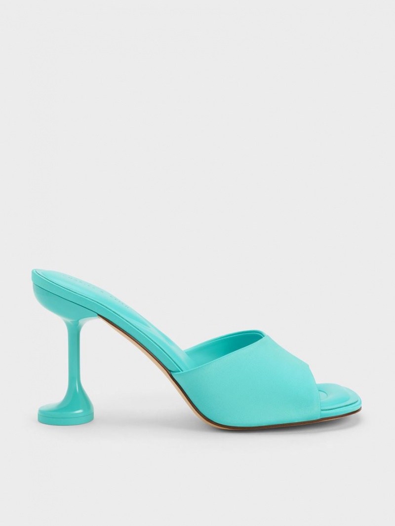 Mules Charles And Keith Celestine Sculptural Heel τυρκουάζ | 35019-FLWQ
