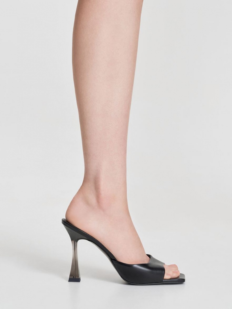 Mules Charles And Keith Clear Flared Heel μαυρα | 49037-FZSG