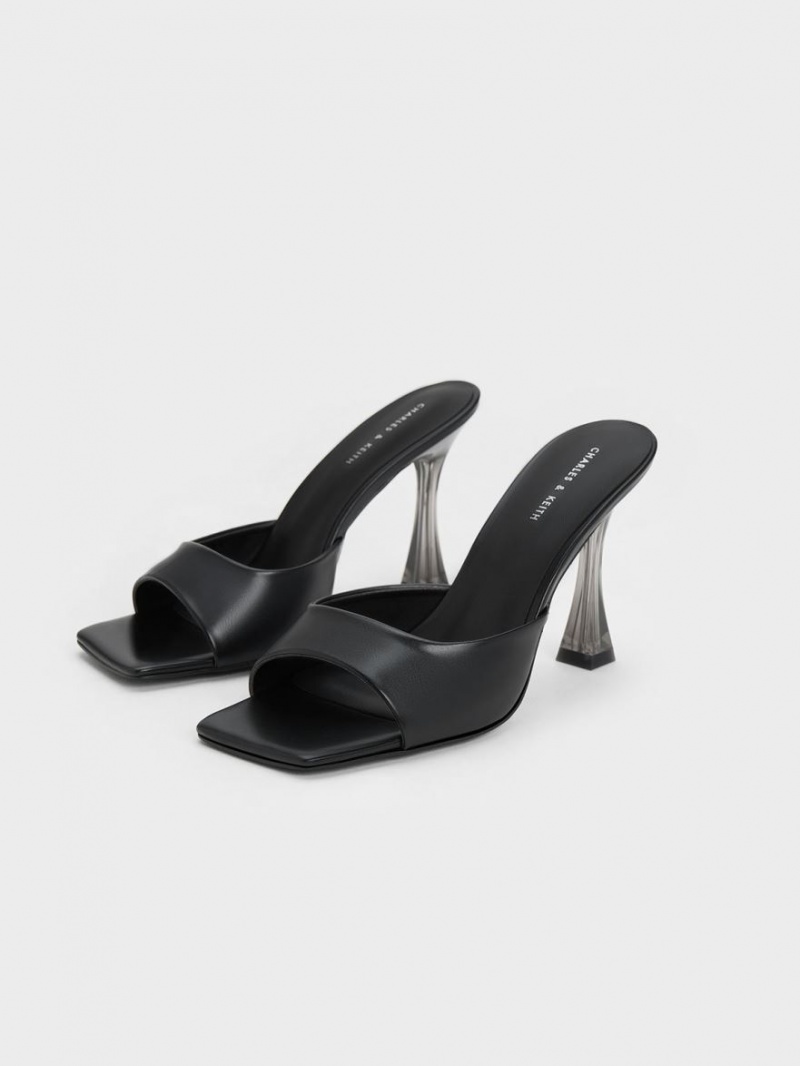 Mules Charles And Keith Clear Flared Heel μαυρα | 49037-FZSG