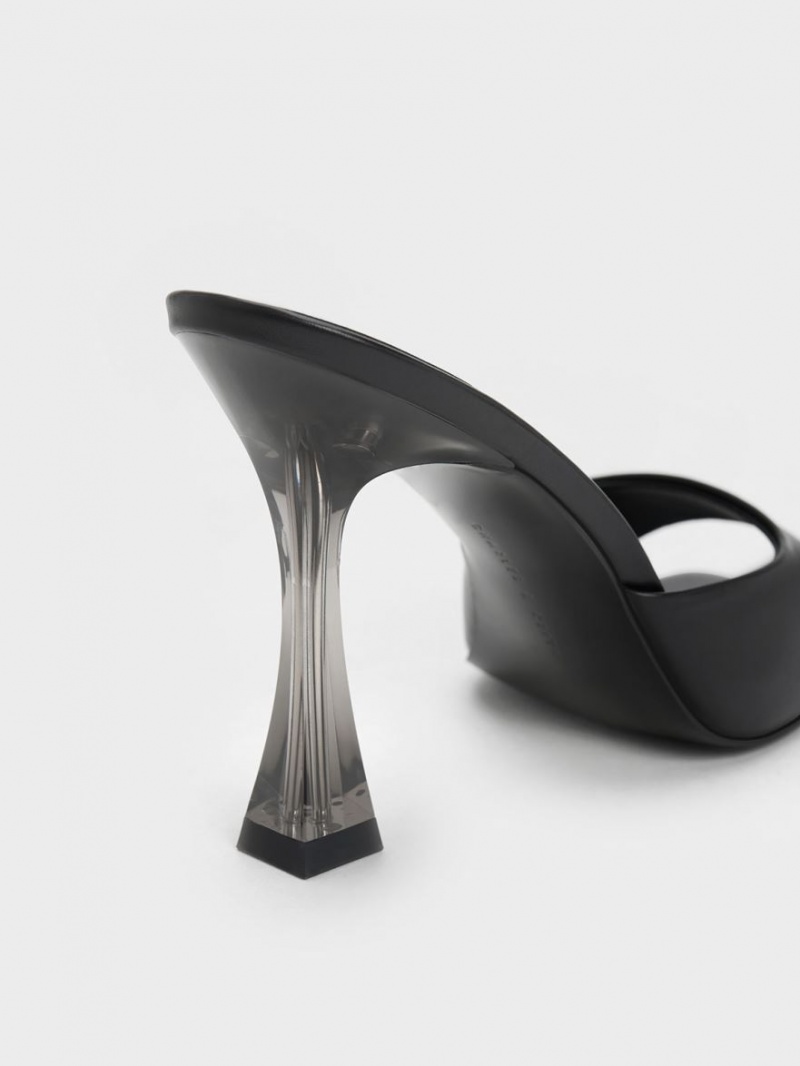 Mules Charles And Keith Clear Flared Heel μαυρα | 49037-FZSG