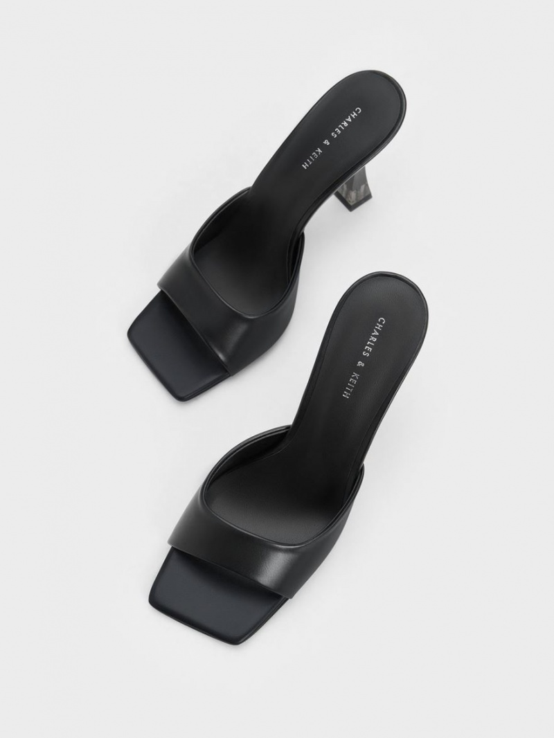 Mules Charles And Keith Clear Flared Heel μαυρα | 49037-FZSG