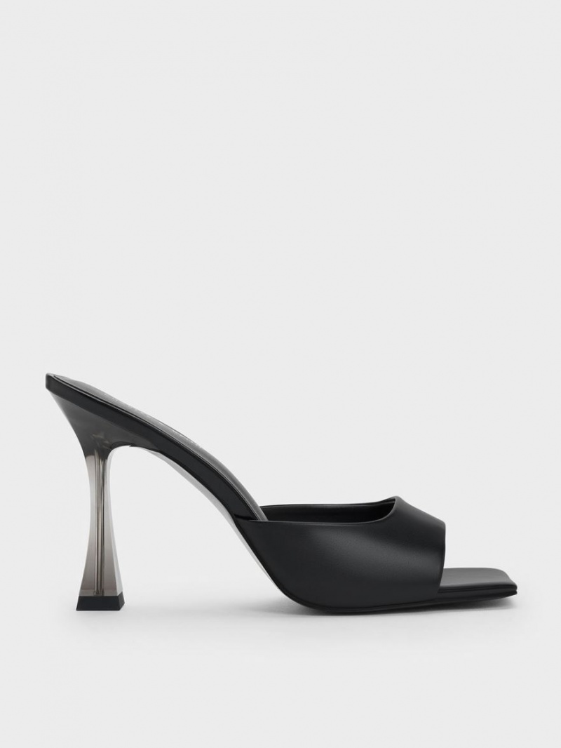 Mules Charles And Keith Clear Flared Heel μαυρα | 49037-FZSG
