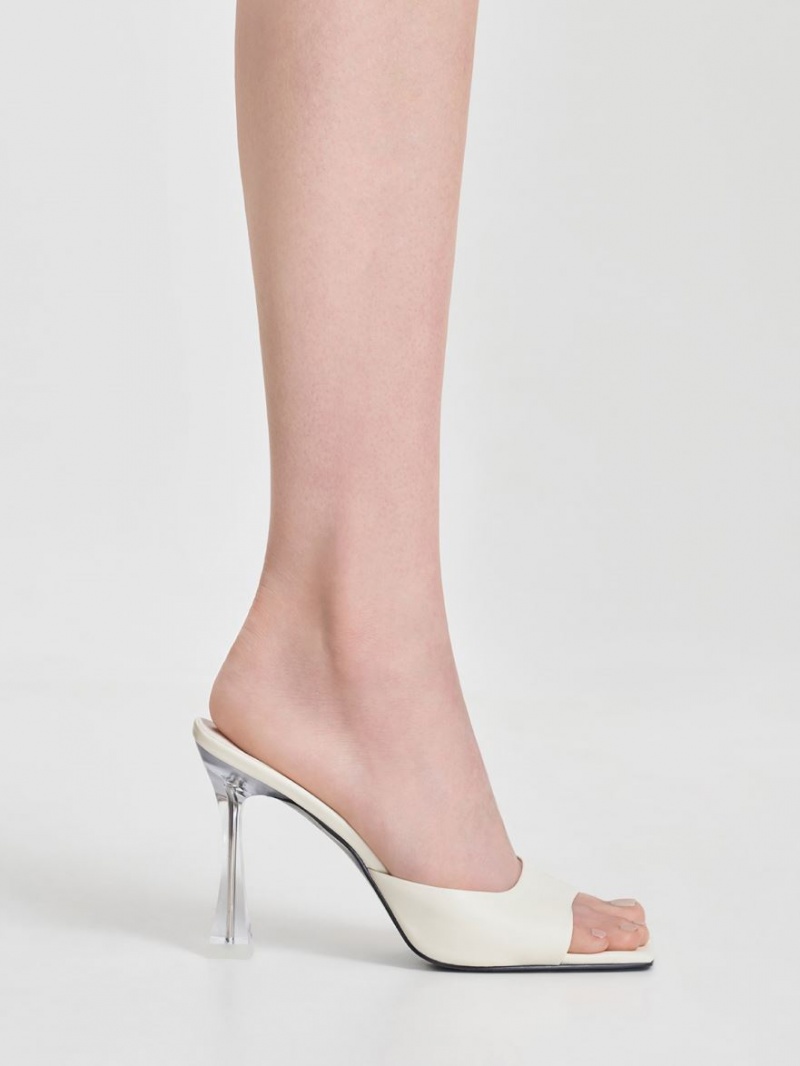 Mules Charles And Keith Clear Flared Heel κρέμα | 69315-KQFB