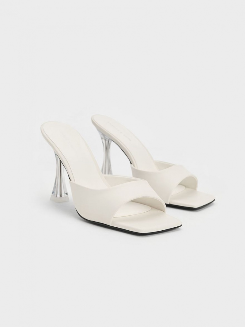 Mules Charles And Keith Clear Flared Heel κρέμα | 69315-KQFB