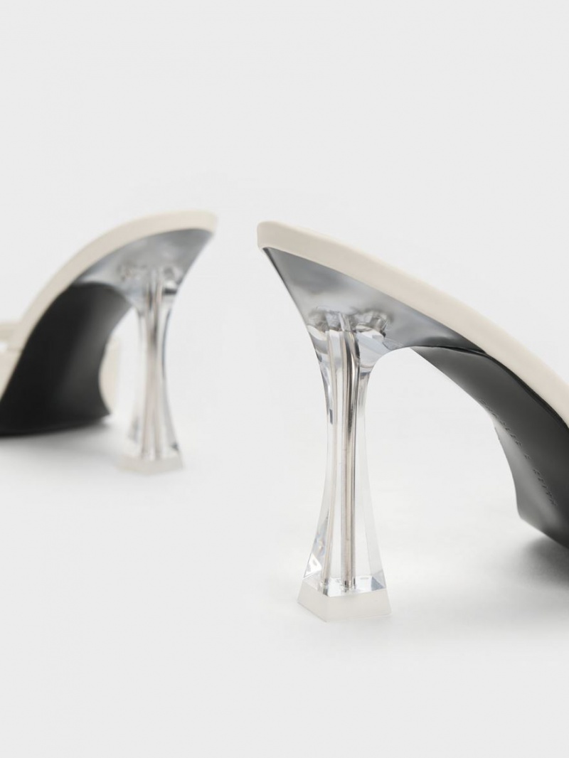 Mules Charles And Keith Clear Flared Heel κρέμα | 69315-KQFB