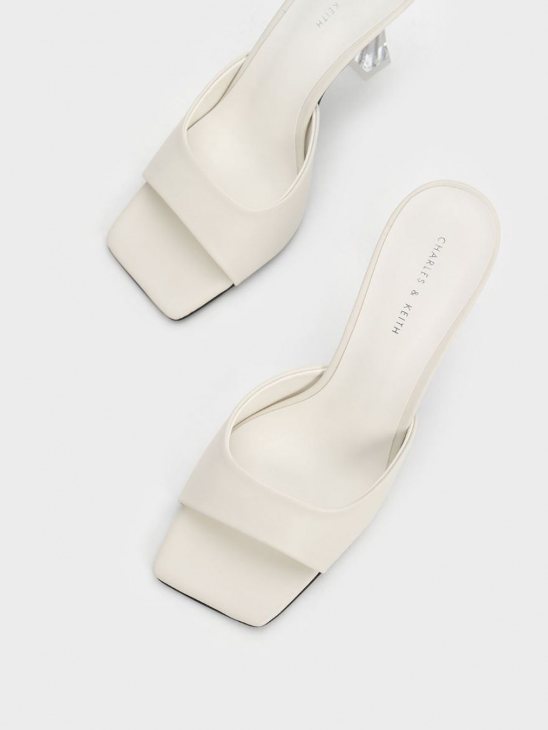 Mules Charles And Keith Clear Flared Heel κρέμα | 69315-KQFB