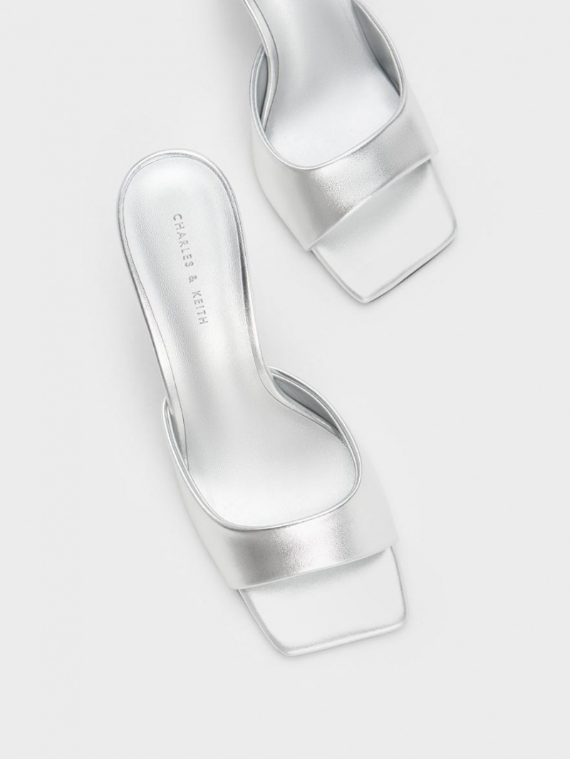 Mules Charles And Keith Clear Flared Heel Metallic ασημι | 97143-GKLH