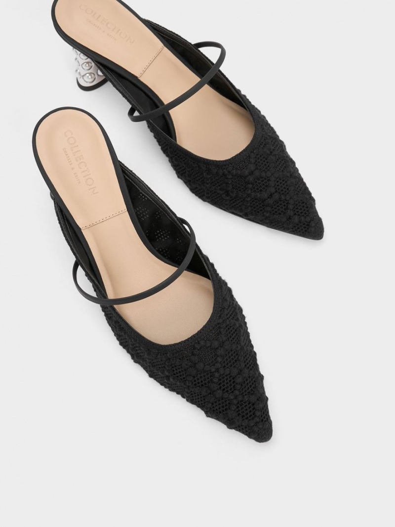 Mules Charles And Keith Crochet & δερματινα Beaded Heel μαυρα | 57281-IYCT