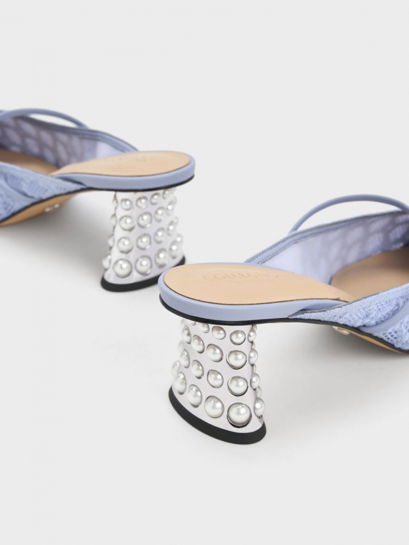 Mules Charles And Keith Crochet & δερματινα Beaded Heel μπλε | 83941-ZOJU
