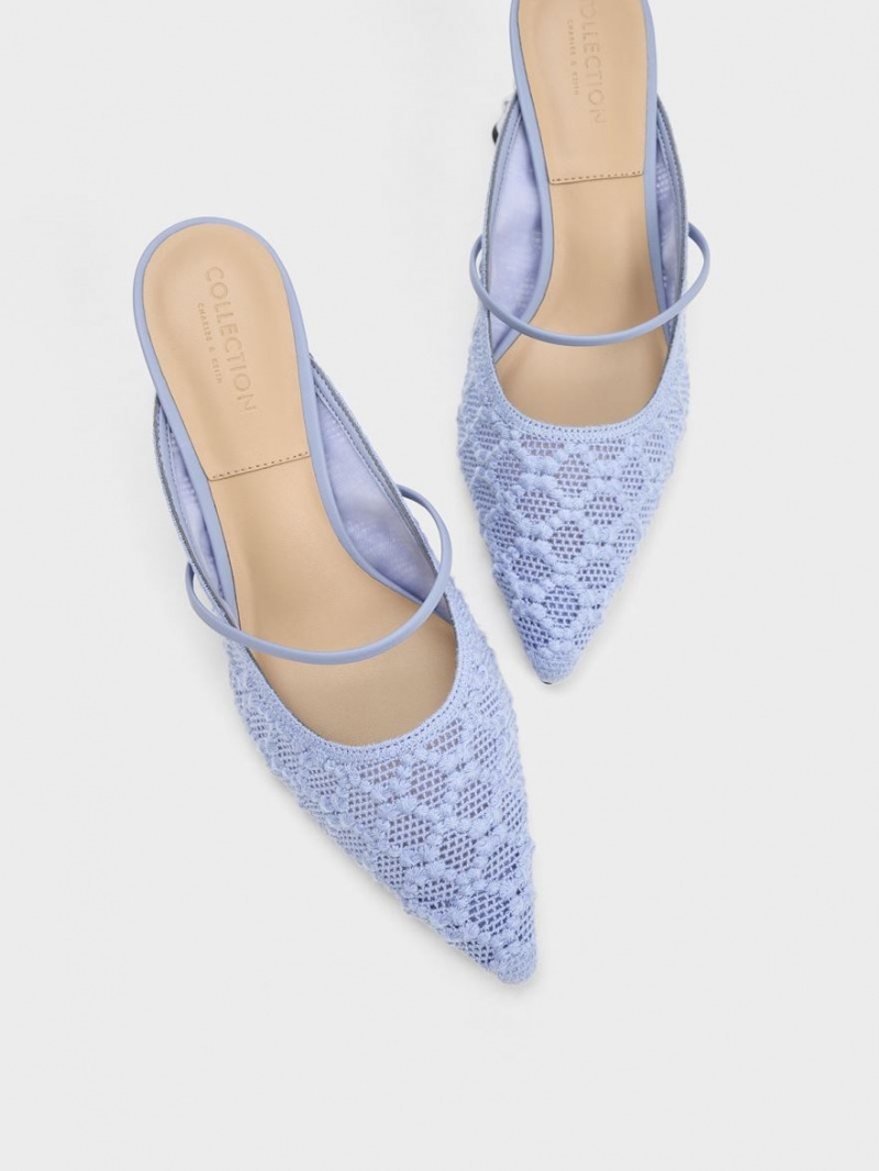 Mules Charles And Keith Crochet & δερματινα Beaded Heel μπλε | 83941-ZOJU