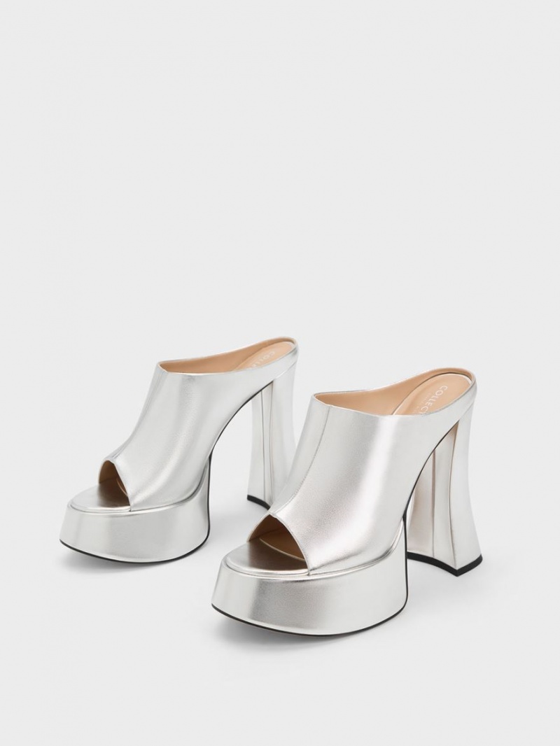 Mules Charles And Keith Delphine δερματινα Metallic flatforms ασημι | 38072-VTEY