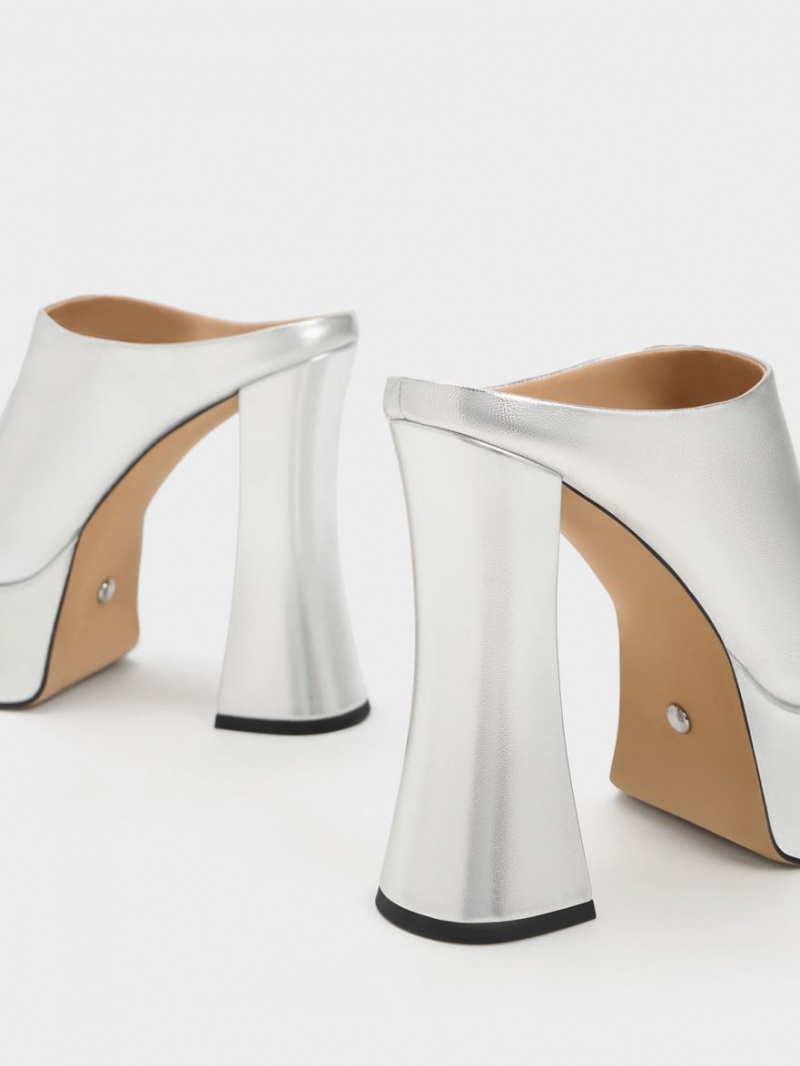 Mules Charles And Keith Delphine δερματινα Metallic flatforms ασημι | 38072-VTEY