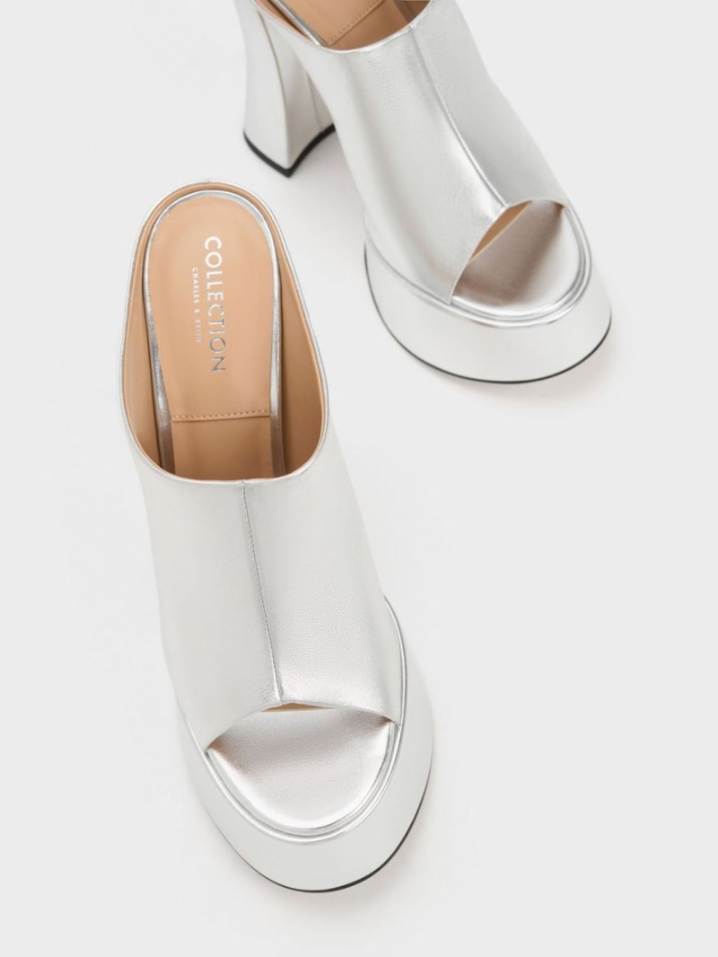 Mules Charles And Keith Delphine δερματινα Metallic flatforms ασημι | 38072-VTEY