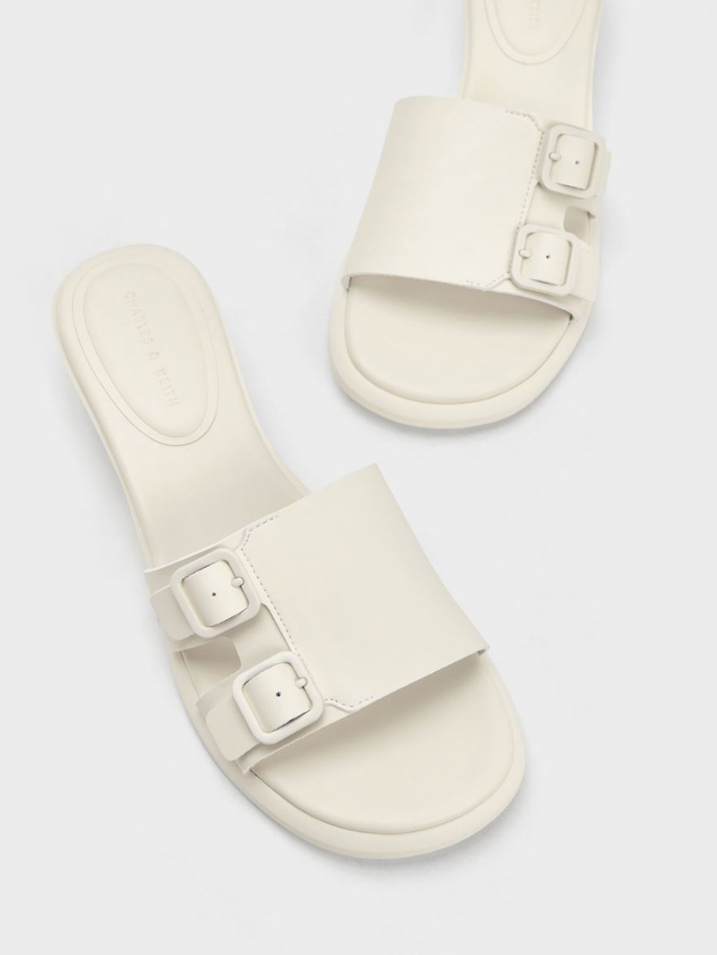 Mules Charles And Keith Double πόρπης Sculptural ασπρα | 09267-KEPU