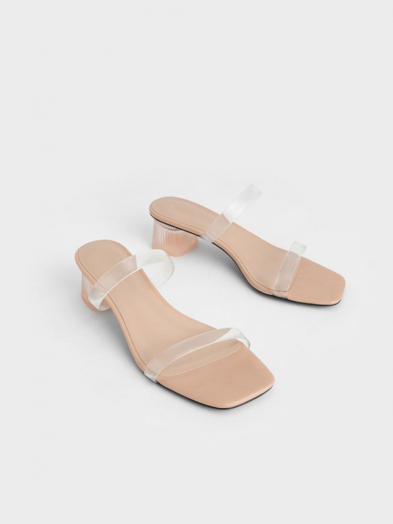 Mules Charles And Keith Double λουρακια See-Through Μπεζ | 90137-WXVS