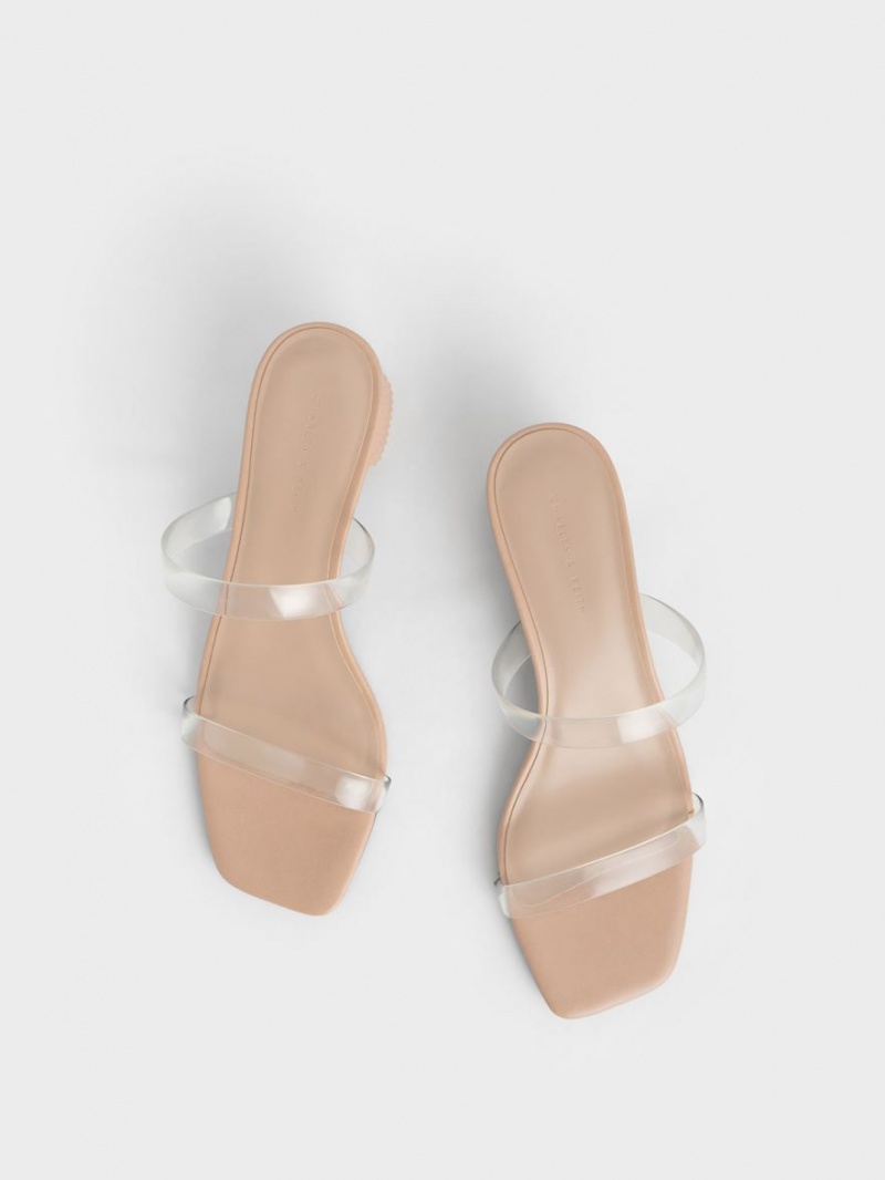Mules Charles And Keith Double λουρακια See-Through Μπεζ | 90137-WXVS