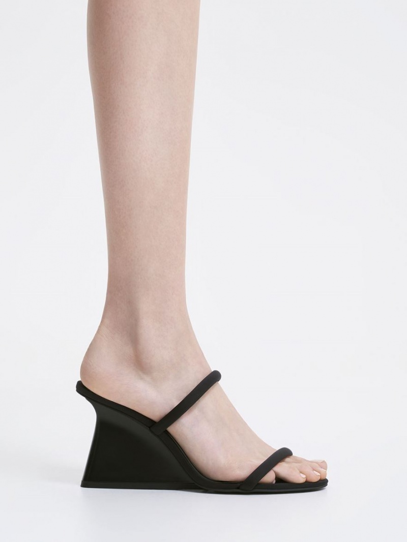 Mules Charles And Keith Double λουρακια Wedge μαυρα | 49076-UEBM