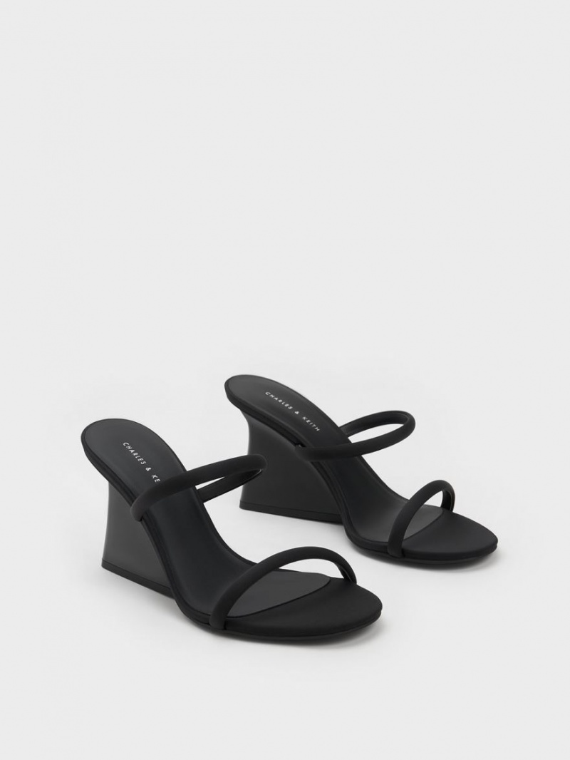 Mules Charles And Keith Double λουρακια Wedge μαυρα | 49076-UEBM