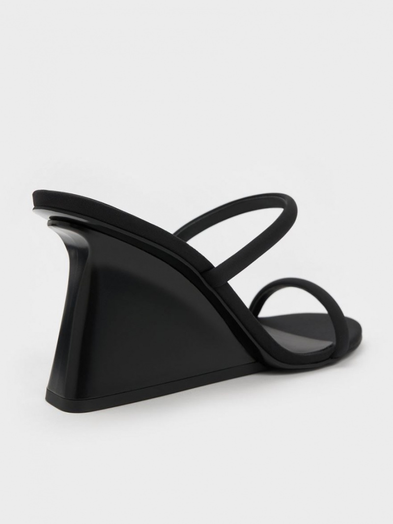 Mules Charles And Keith Double λουρακια Wedge μαυρα | 49076-UEBM