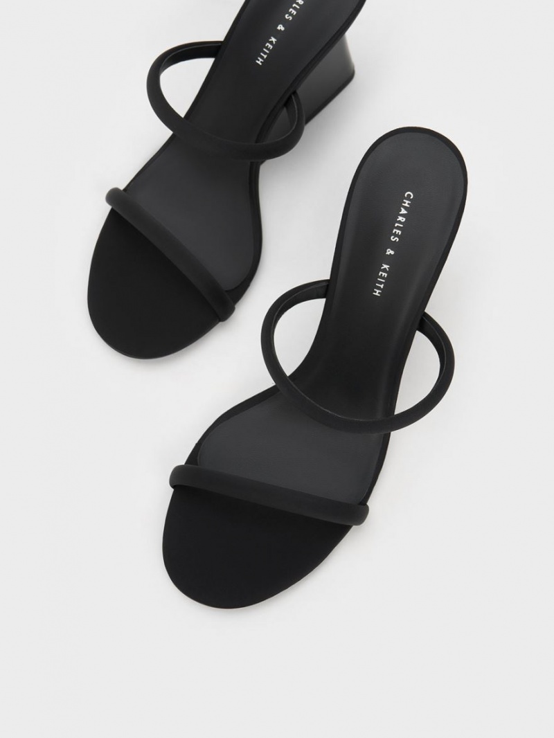 Mules Charles And Keith Double λουρακια Wedge μαυρα | 49076-UEBM