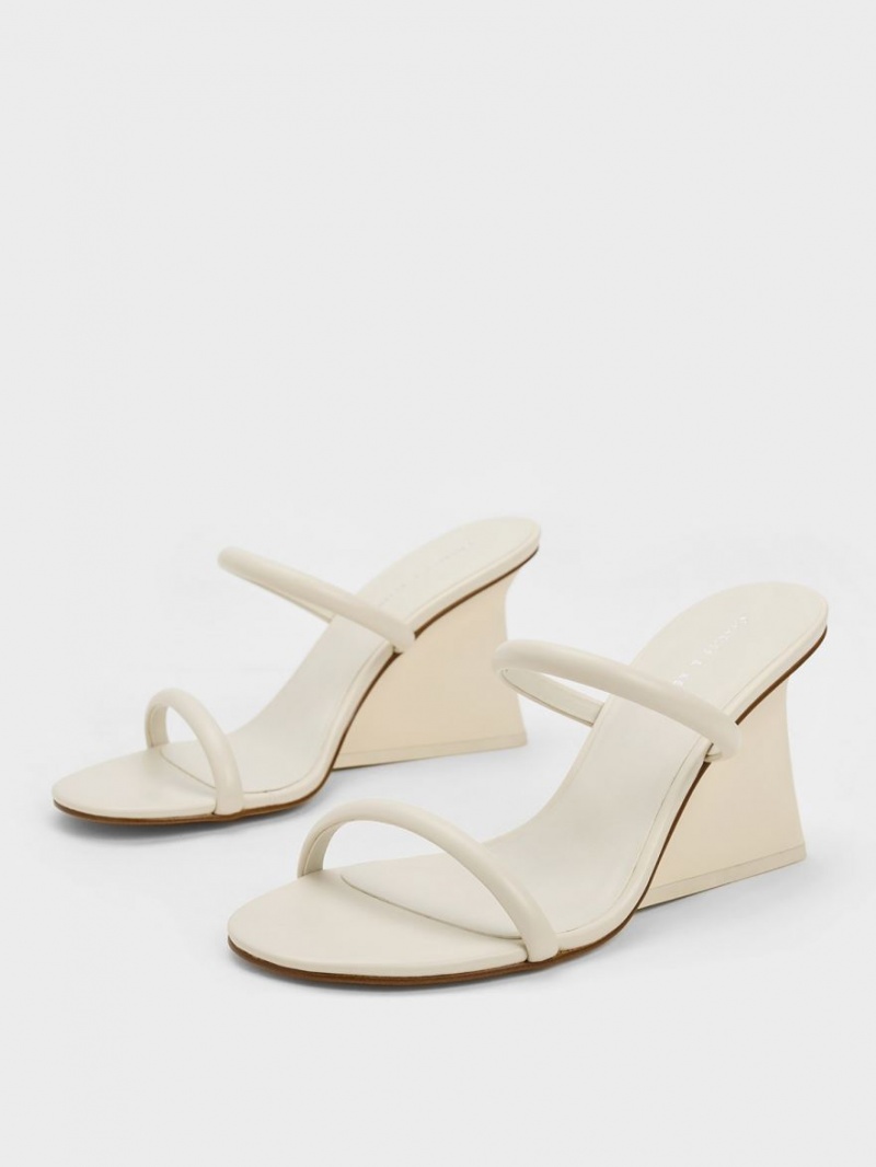 Mules Charles And Keith Double λουρακια Wedge ασπρα | 30892-DZCQ