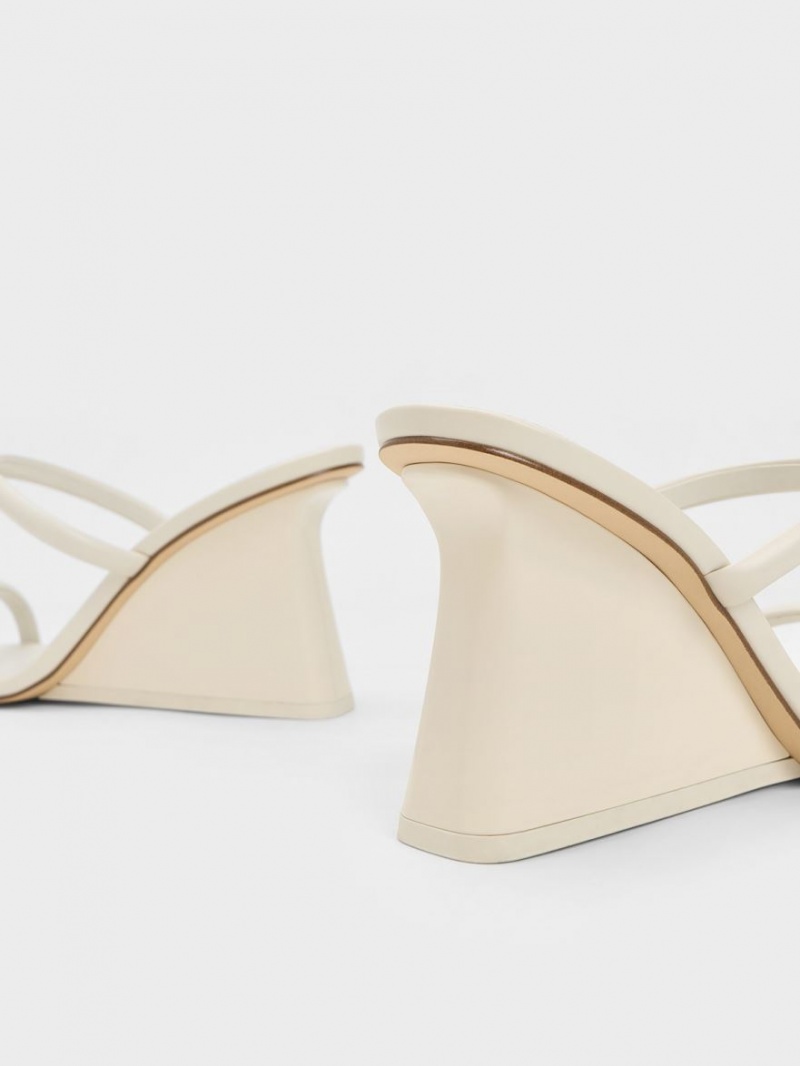 Mules Charles And Keith Double λουρακια Wedge ασπρα | 30892-DZCQ