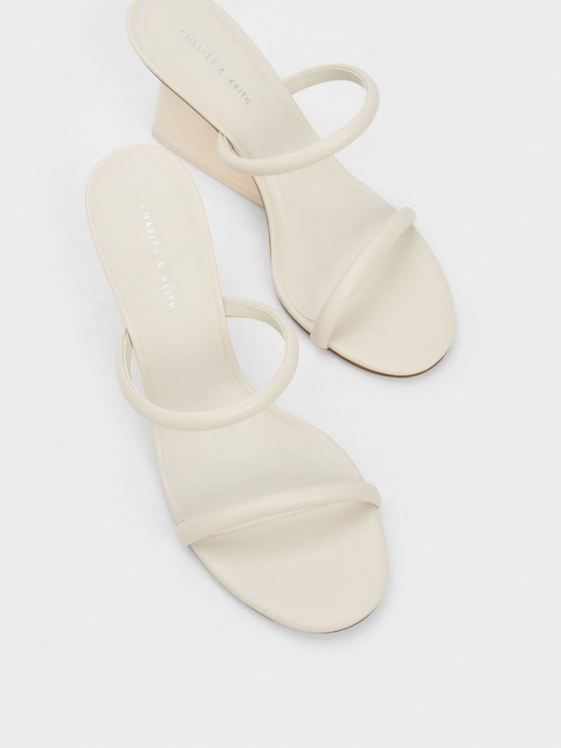 Mules Charles And Keith Double λουρακια Wedge ασπρα | 30892-DZCQ