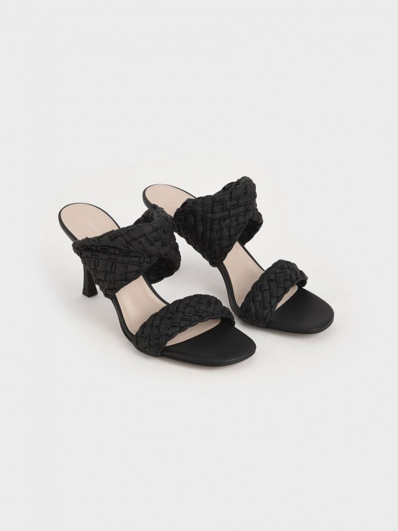 Mules Charles And Keith Double λουρακια Woven με τακουνι μαυρα | 83017-BGIH