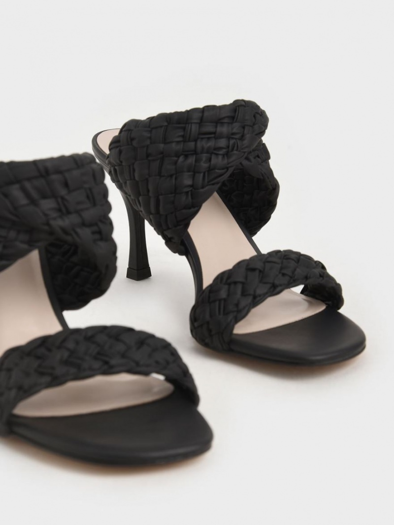 Mules Charles And Keith Double λουρακια Woven με τακουνι μαυρα | 83017-BGIH